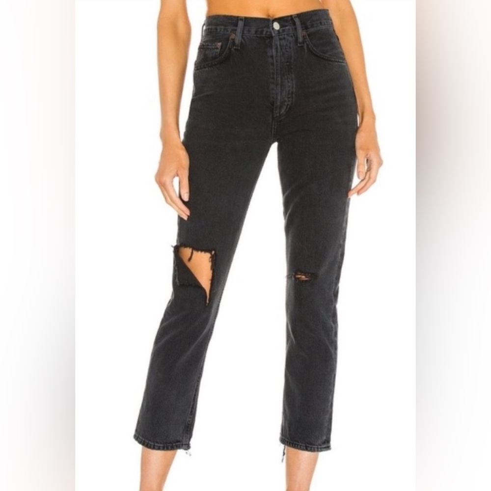Agolde Riley High Rise Straight Crop in Contraband (Black). Size 25